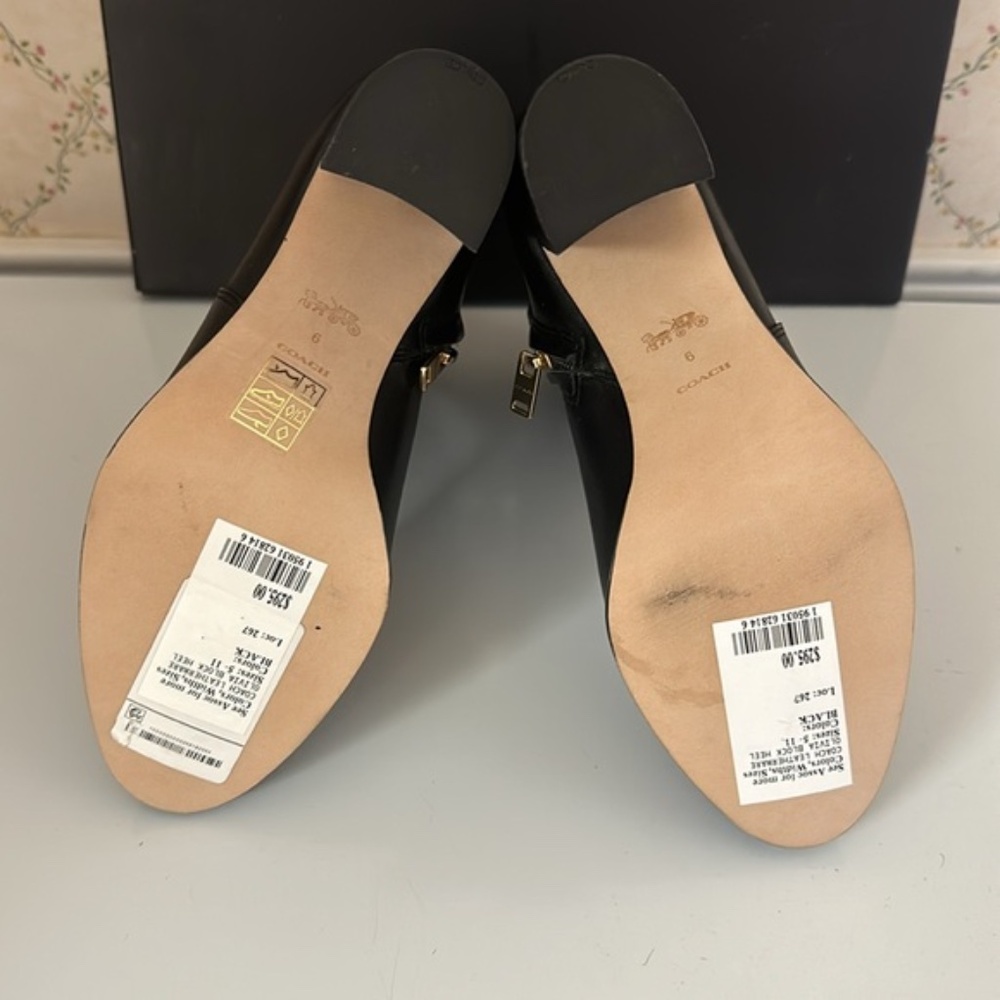 COACH Olivia bootie black leather ankle zipper size 6B block heel *missing chain - Picture 4 of 10